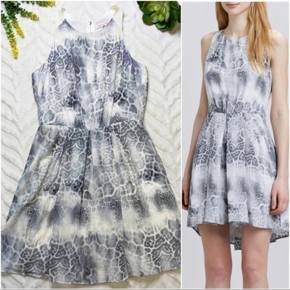 Rebecca Taylor Georgette Silk Snow Leopard Animal Print Sleeveless Dress Size 10